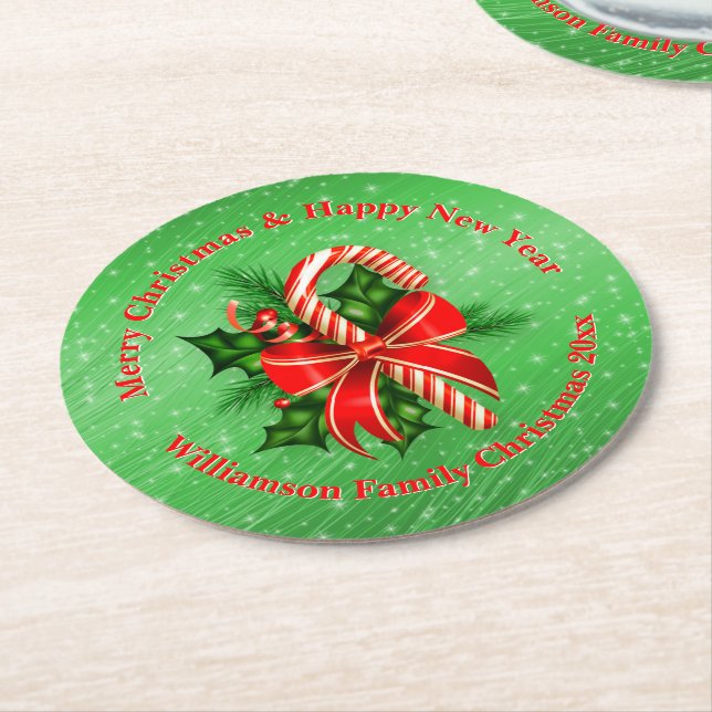 Name ändern Text Red Green Christmas 20xx hinzufüg Runder Pappuntersetzer (Angewinkelt)