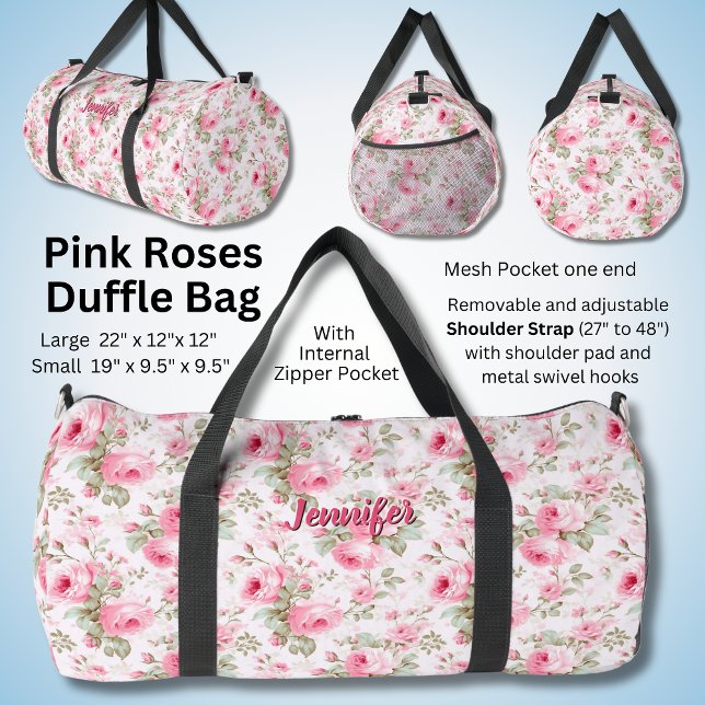 Name ändern, weich rosa Blume floral Duffle Bag (Von Creator hochgeladen)