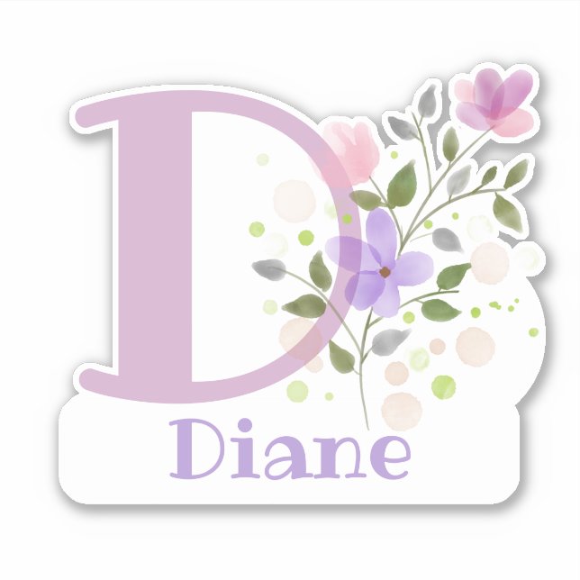 Name & Anfangsbezeichnung mit Blumen-Design-Aufkle Aufkleber (Vorderseite)
