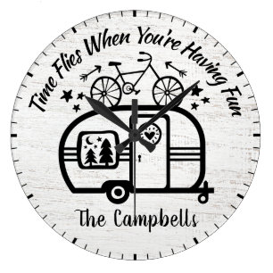 Name-Anhänger-Camping Rving Typografie Große Wanduhr