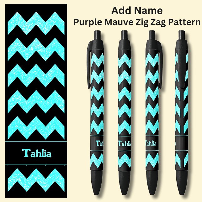 Name Aqua Blue Zig Zag auf schwarz Kugelschreiber (Von Creator hochgeladen)