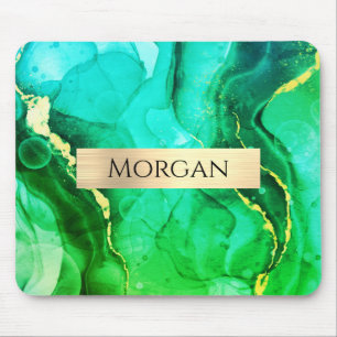 Name, Aquamarin Gelb und grün flüssiger Tinte, Gol Mousepad