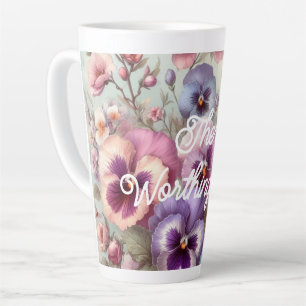 Name Aquarell Antike Stiefmütterchen Blumen Pastel Milchtasse
