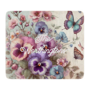 Name Aquarell Antike Stiefmütterchen Blumen Pastel Schneidebrett