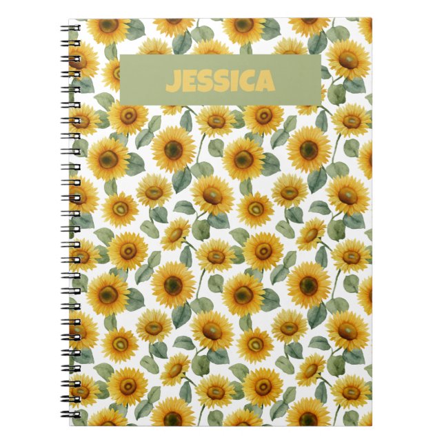 Name Aquarell Sonnenblume Florales Muster Benutzer Notizblock (Vorderseite)