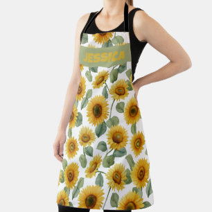 Name Aquarell Sonnenblume Florales Muster Custom Schürze