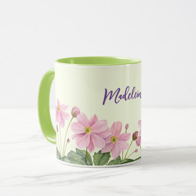 Name Aquarellfarbe Rosa Japanische AnemonIllustrat Tasse (Vorderseite Links)