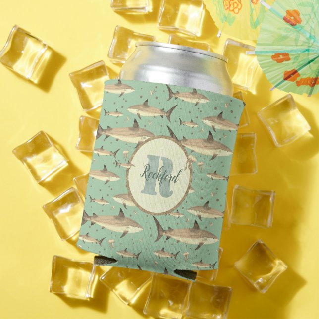 Name + Aquarellfarben 🌊 🐋 Grüner Hai Dosenkühler (In Situ Sommer)