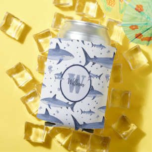 Name + Aquarellfarben Monogramm   weiß Dosenkühler