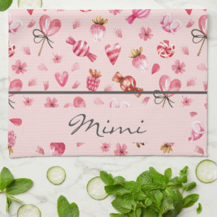 Name, Aquarellfarben, Valentine Candy Muster Geschirrtuch
