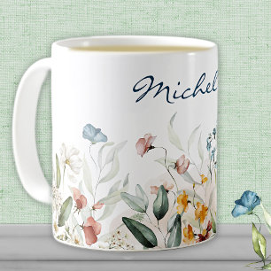 Name, Aquarellfarben Wildblumen Florals 11oz Kaffeetasse