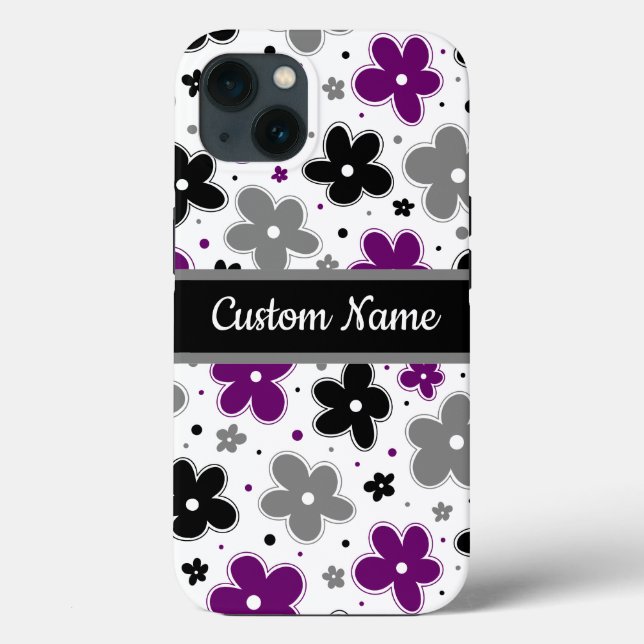 Name auf Ace Pride Blume Lila Grau Schwarz-weiß Case-Mate iPhone Hülle (Rückseite)