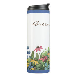 Name auf Aquarellfarben Wildblumen Sommer 12 oz Thermosbecher