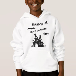 Name auf dekoriertem Kinder-Halloween-Pullover Hoo Hoodie