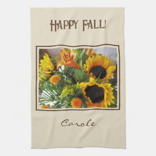 Name auf Farbige große Sonnenblumen Print 16x24 Geschirrtuch