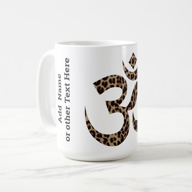Name auf Leopard Print Om Symbol 15oz Kaffeemaschi Kaffeetasse (Vorderseite Links)