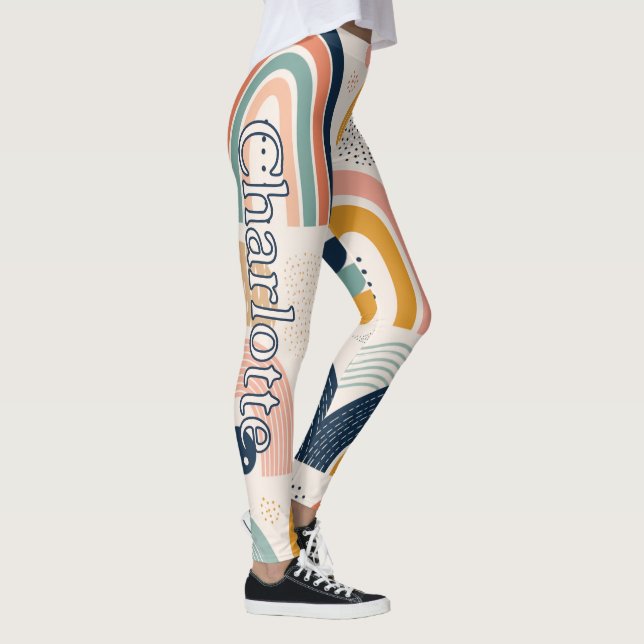 Name auf pastellfarbenem Prisma-Bogen-Abstraktmust Leggings (Rechts)