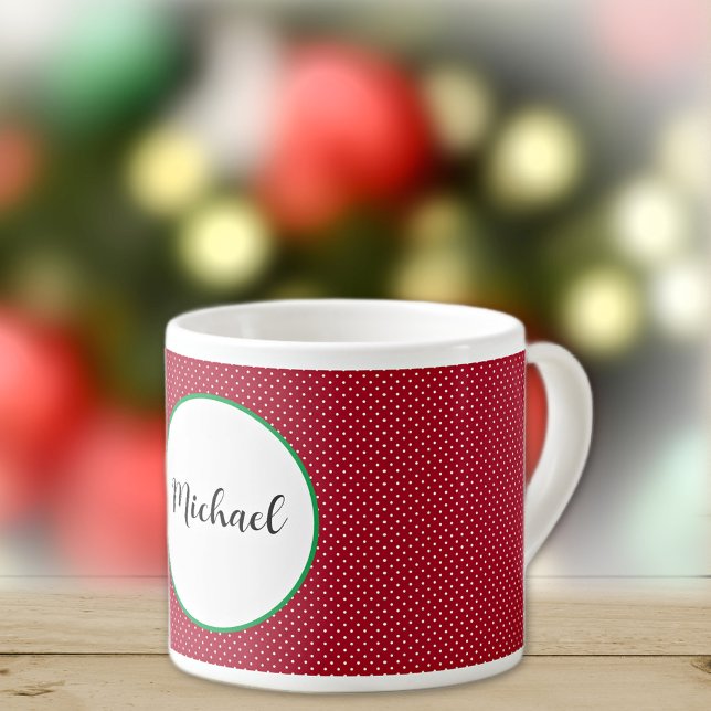 Name auf Red & White Swiss Dots 6oz Espressotasse (Von Creator hochgeladen)