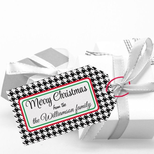 Name auf Schwarz-Weiß-Hahnentrittmuster 10 Geschenkanhänger (Von Creator hochgeladen)