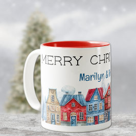 Name auf Trendy Watercolor Frohe Weihnachten 11 oz Zweifarbige Tasse