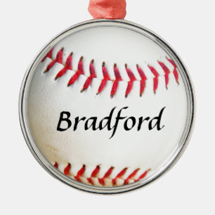 Name auf weißem Baseball mit roter Stickerei hinzu Ornament Aus Metall