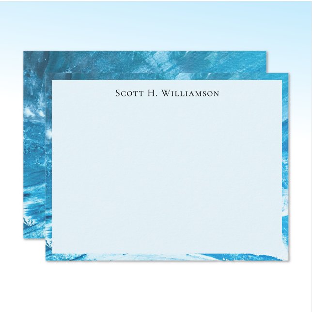 Name || Azure Blue Abstract Painting Frame Mitteilungskarte (Von Creator hochgeladen)