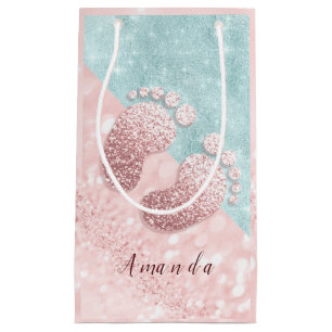 Name Baby Feet Rose Gold Baby Dusche Pink Blau Kleine Geschenktüte