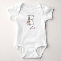 Name Baby Outfit Letter E Romper Floral Girl