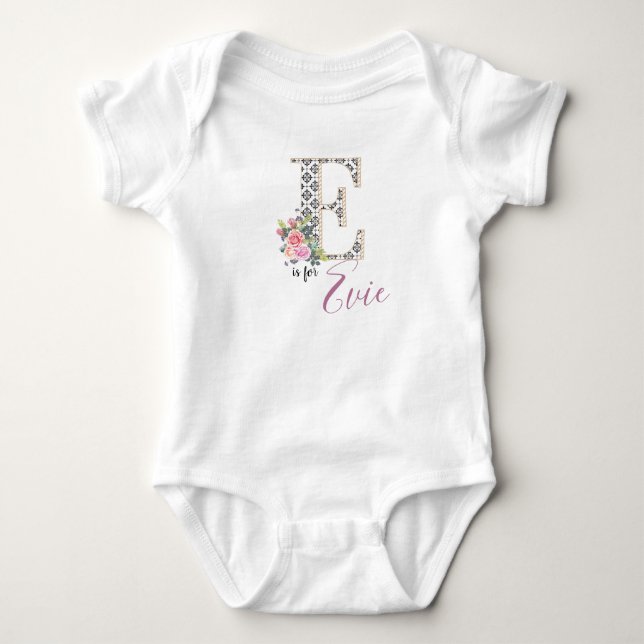 Name Baby Outfit Letter E Romper Floral Girl Strampler (Vorderseite)