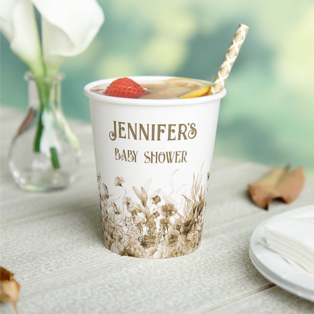 Name, Babydusche, Extra-Text, Blumenstrauß 8oz Pappbecher (In Situ)