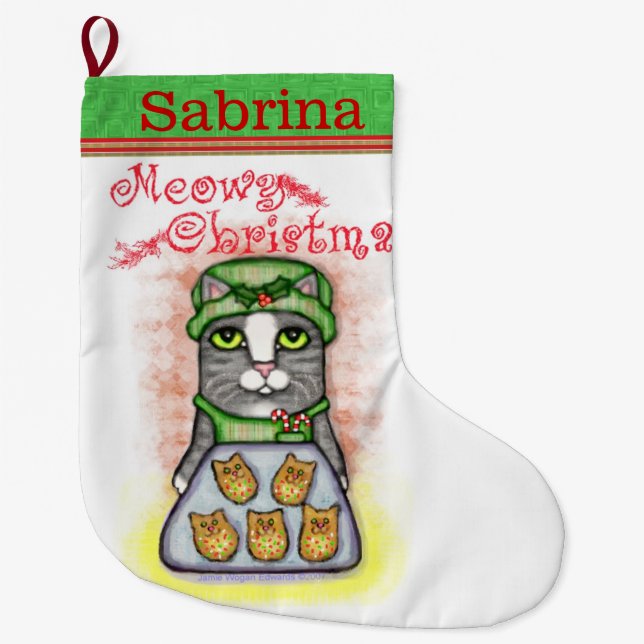 Name-Backen-Katzen-WeihnachtsStrumpf Großer Weihnachtsstrumpf (Vorderseite)