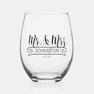 Name Banner Mr & Mrs ID668 Weinglas Ohne Stiel
