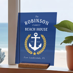 Name Beach House Anchor Gold Laurel Marine Acrylschild