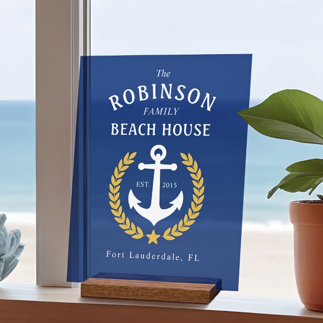 Name Beach House Anchor Gold Laurel Marine Acrylschild (Von Creator hochgeladen)