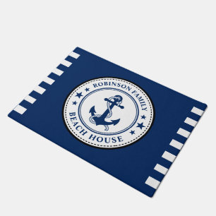 Name Beach House Nautical Anchor Rope Navy Fußmatte