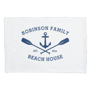 Name Beach House Nautical Ship Anchor Oars Kissenbezug