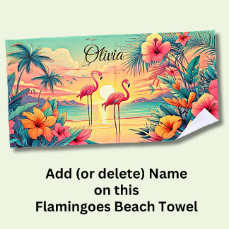 Name Beach Sunset Flamingoes tropische Blume hinzu Strandtuch