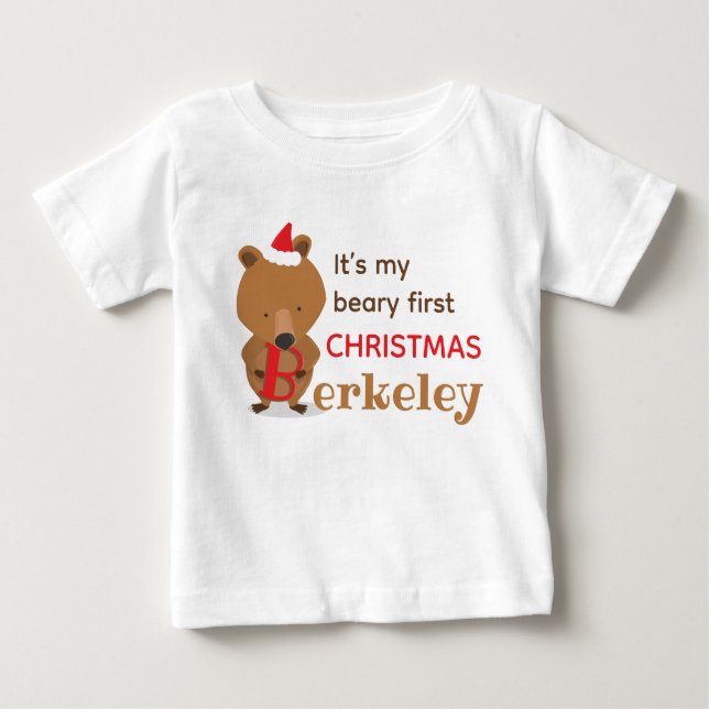 Name Bear First Christmas Baby T-shirt (Vorderseite)