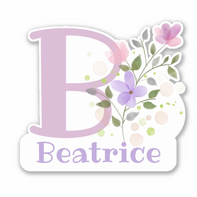Name Beatrice & Initial mit Blumendesign Aufkleber (Vorderseite)