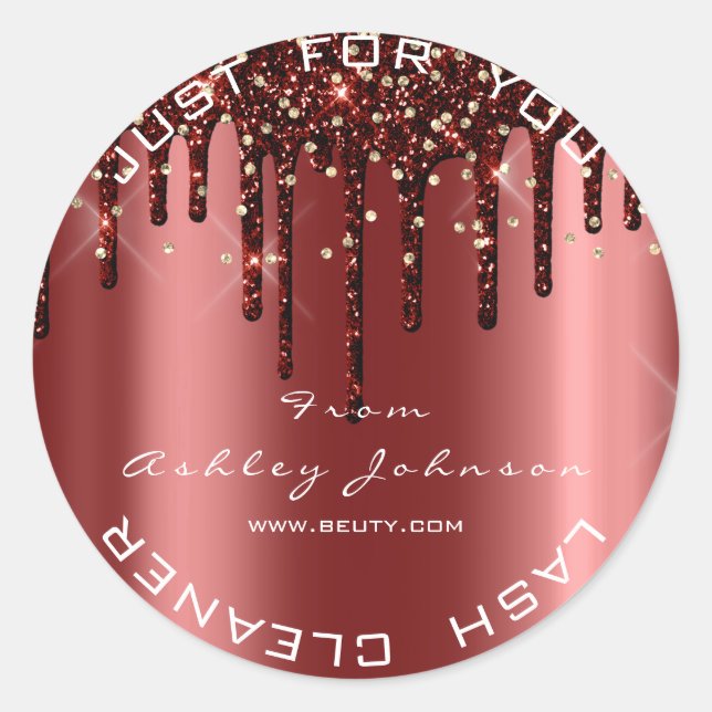 Name Beauty Lashes Burgundy Gold Lashes Confetti Runder Aufkleber (Vorderseite)