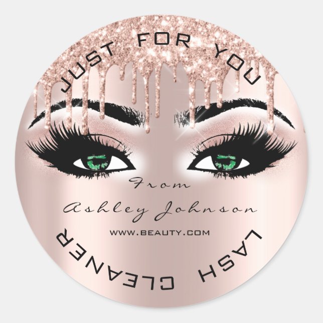 Name Beauty Lashes Tropfen Pink Green Lashes Reini Runder Aufkleber (Vorderseite)