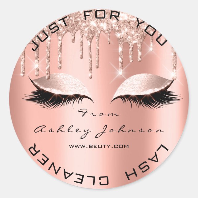 Name Beauty Lshes Tropfens Coral Gold Lashes Clean Runder Aufkleber (Vorderseite)