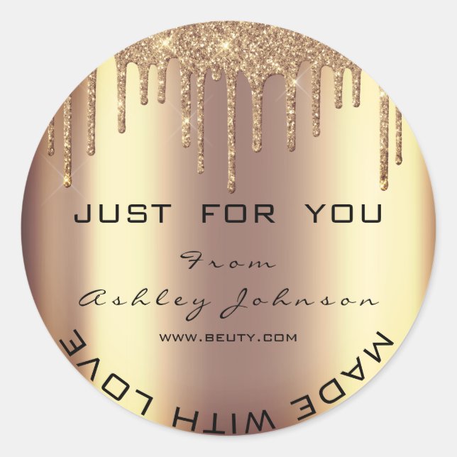 Name Beauty Salon Tropfen Gold Lashes Liebe Runder Aufkleber (Vorderseite)