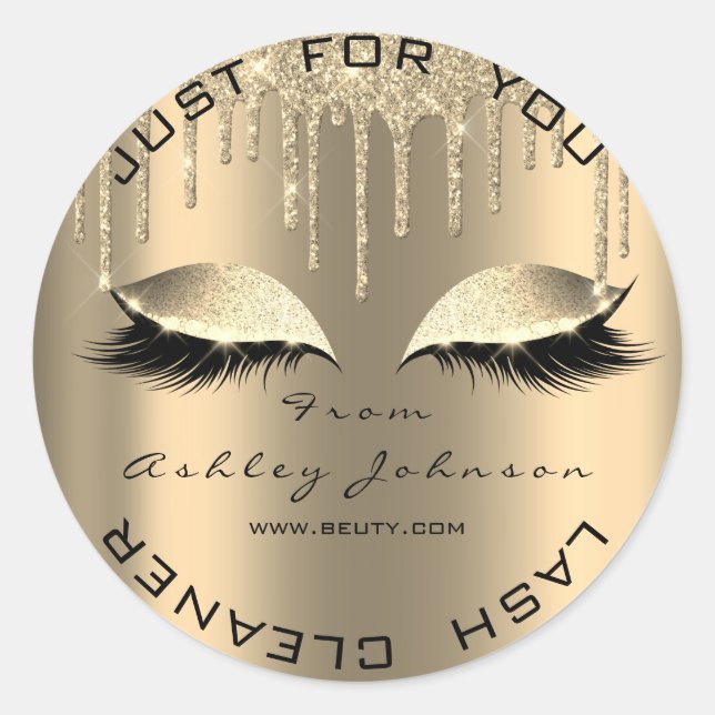 Name Beauty Salon Tropfen Sepia Gold Lashes Cleane Runder Aufkleber (Vorderseite)