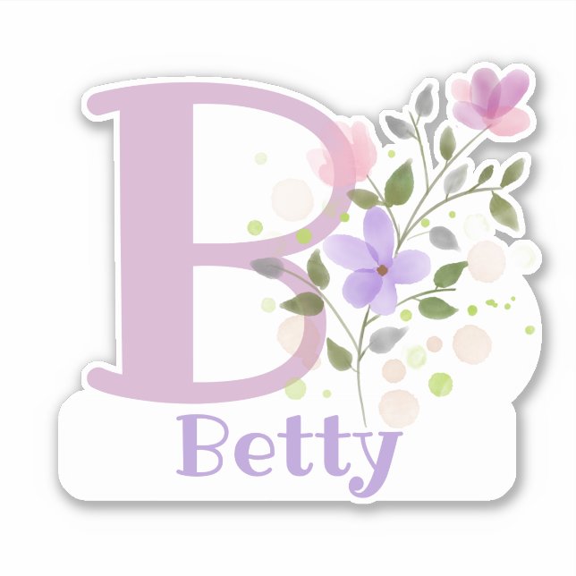 Name Betty & Initial mit Blumendesign Aufkleber (Vorderseite)