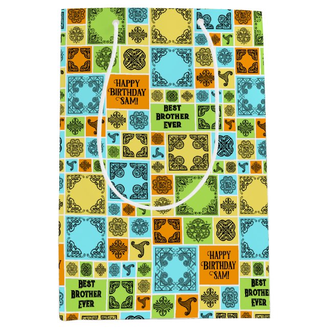 Name & Beziehung Geburtsdatum Orange & Grün hinzuf Mittlere Geschenktüte (Vorderseite)