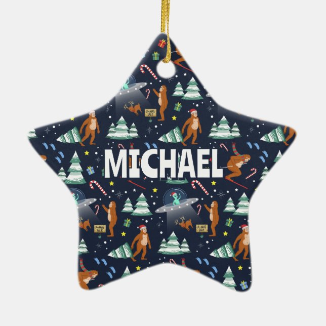 NAME - Big Foot, Außerirdischen & Rentier Weihnach Keramik Ornament (Hinten)