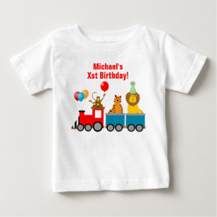 Name Birthday Boy Zoo Safari Animal Lion Train Baby T-shirt