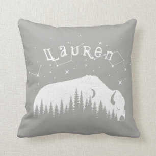Name Bison Buffalo Gray White Stars Galaxy Moon Kissen