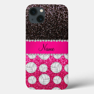 Name Black Neon Hot Pink Glitzer Volleyballs iPhone 13 Hülle